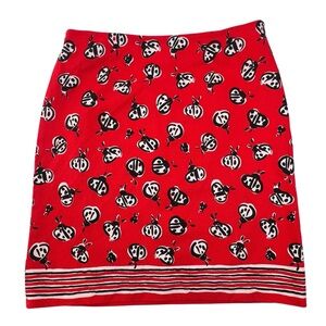 Talbots Ladybug Mini Skirt Side Zip Red White Black Stripes Cotton 10 Medium M